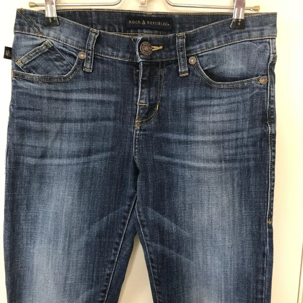 Rock & Republic Kasandra Jeans 8 Boot 30 x 31 Medium Wash Mid‎ Whisker R010388